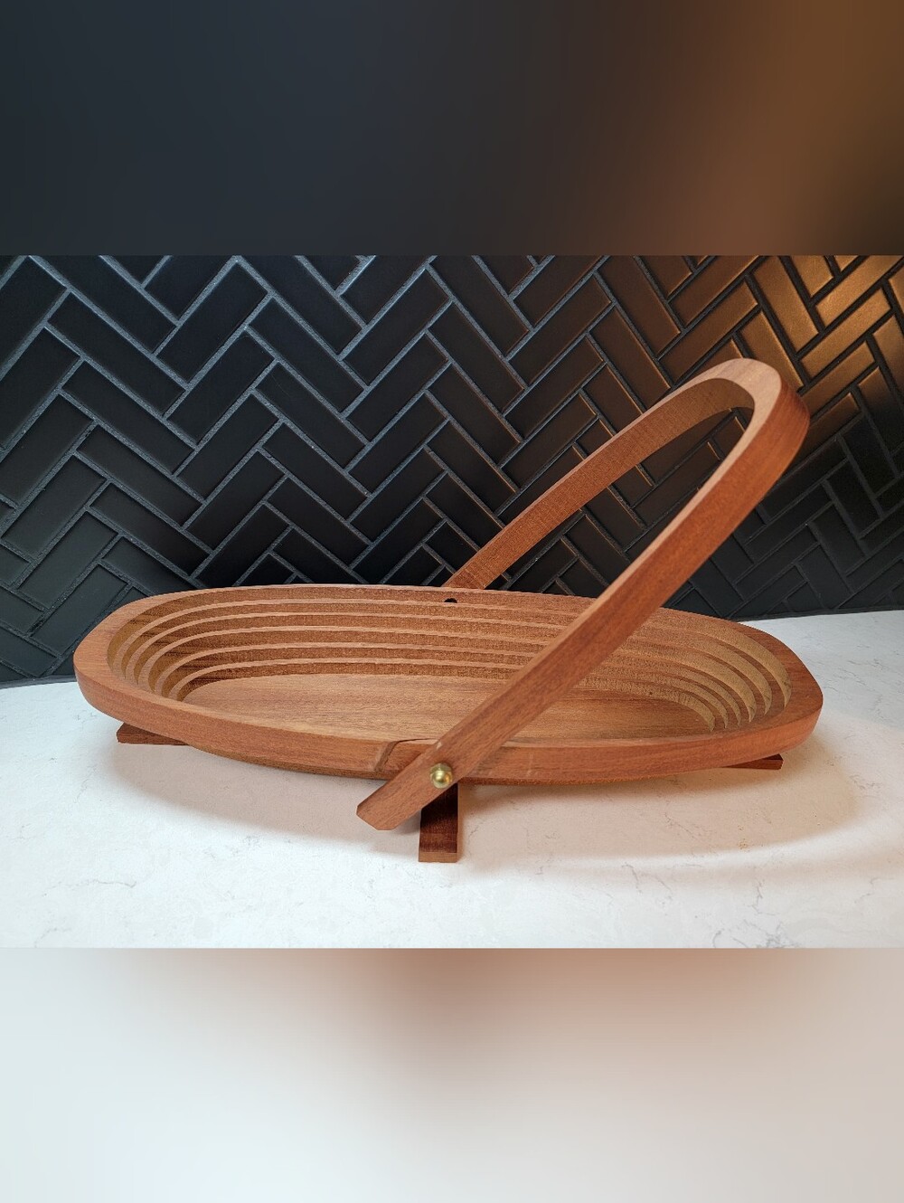 Vintage Deep Spring Studio Signed Collapsible Wooden Basket/Trivet
